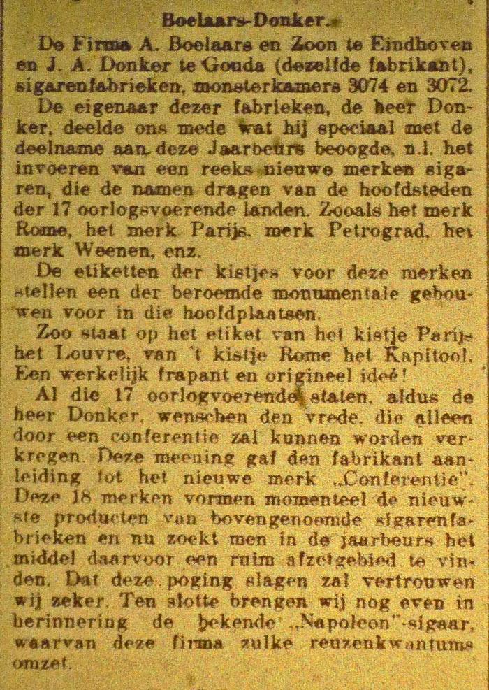 Donker en Boelaars op de jaarbeurs van 1917